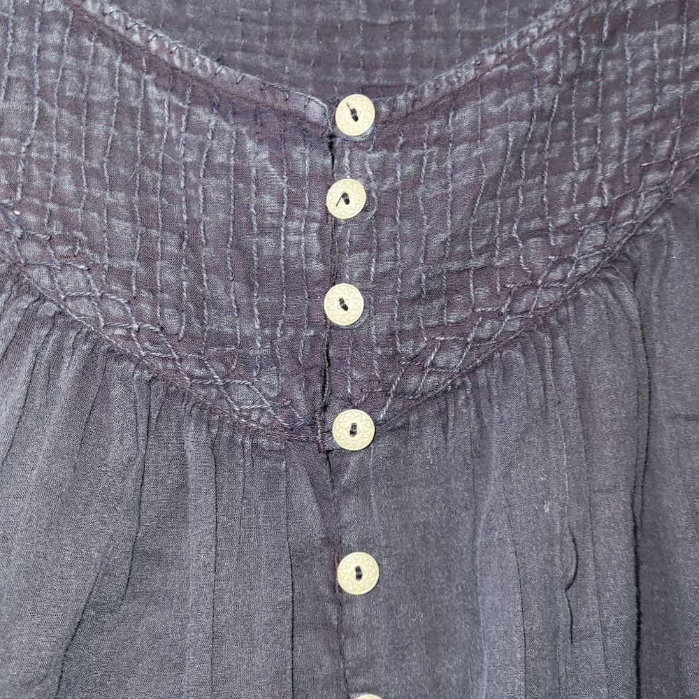 We The Free Navy Blue Smocked Button-Front Peasant Blouse - Picture 7 of 9